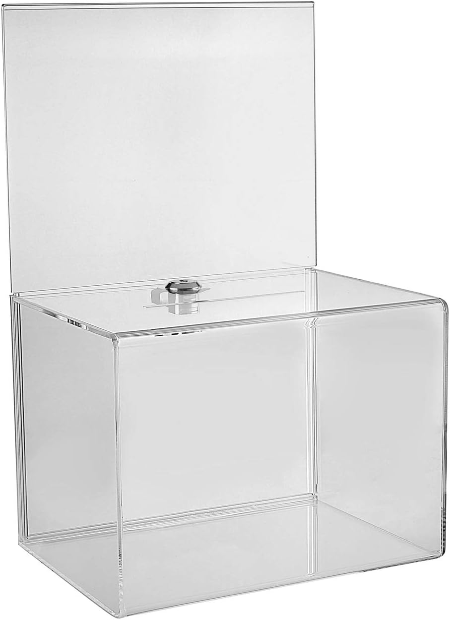 Clear Acrylic Donation Box With Lock – Suggestion Box, Tip Jar, Ballot Box For Fundraising