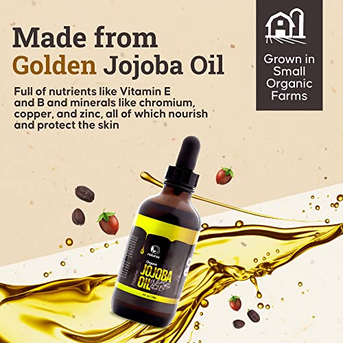 Naturise - Organic Jojoba Oil, Cold-Pressed Jojoba Oil For Skin And Hair Care, Unrefined And Unfiltered Golden Jojoba Oil With Vitamins B, E, And Minerals, No Artificial Fillers And Gmos, 4 Fl. Oz #TOP3