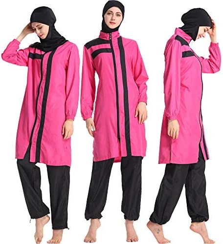 Mr Lin123 Women Muslim Modest Swimwear Hijab Swimming UPF 50+ Islamic Swimsuits Swimwear (M, Rose)