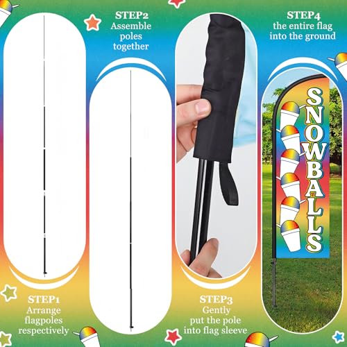 Image of Remagr 2 Pack Snowballs Feather Flag 7 ft Advertising Swooper Flag Sign Windless Snowballs Banner with Pole Kit and Ground Stake for Summer Business Outdoor
