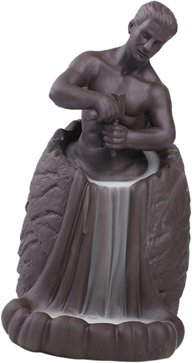 Backflow Incense Holder Ceramic Self Carving Men Insert Burner Aromatherapy Desktop Figurine Home Office Decoration