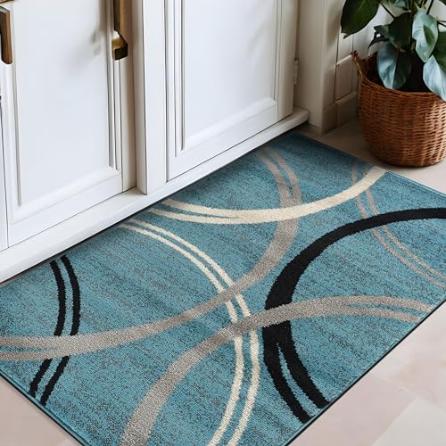Rugshop Modern Wavy Circles Design Area Rug 2'7" x 4' Blue