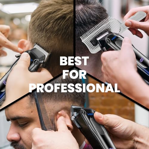 Image of VGR V-013 Professional Salon Quality Hair Clipper - 200 Minutes Runtime, 2000mAh Lithium Battery, Adjustable Taper Lever, 8 Guide Combs, LED Display (Blue)