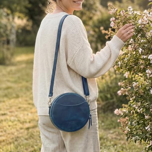 Image of S-ZONE Leather Crossbody Bags for Women Circle Shoulder Round Purse Travel