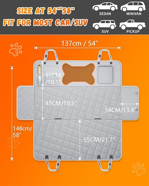 Image of Dog Car Seat Covers, 600D Heavy Duty 100% Waterproof, Nonslip, Zipper Design seat Protector, Mesh Window, Perfect Dog Hammock for Car Backseat, SUVs, Sedans & Truck (Bone Mesh Window)