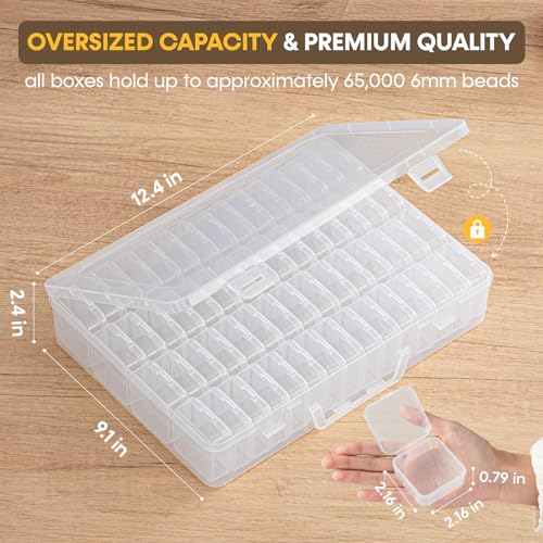 Image of Portable Bead Organizer, 120Pcs Small Clear Storage Boxes with Hinged Lid and Large Craft Case with Handle, Mini Plastic Containers for Jewelry Making Diamonds Arts Screws Seeds Small Parts