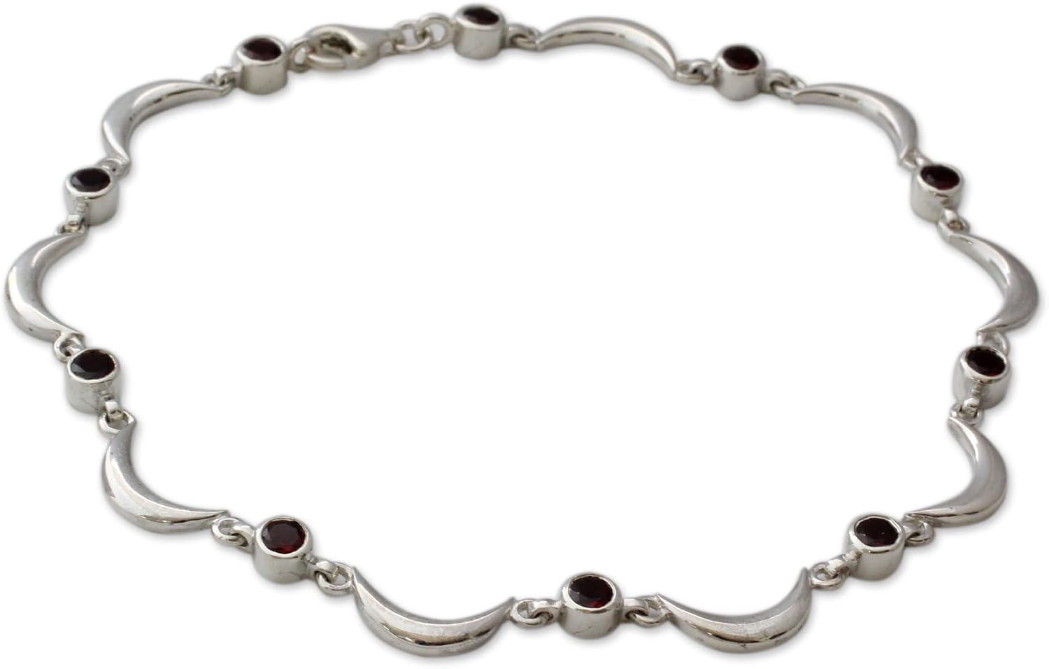 NOVICA Handmade Garnet Anklet Artisan Crafted .925 Sterling Silver Jewelry Red Link India Birthstone [10.5 in L x 0.2 in W] 'Crescent Moons'
