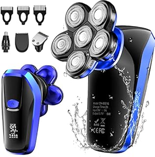 NITEEN Head Shavers for Men,Bald Head Shaver 4-in-1 Electric Razor Cordless Waterproof Shaver ,Wet and Dry Rotary Shaver Grooming Kit with Beard Clippers Nose Trimmer Blue
