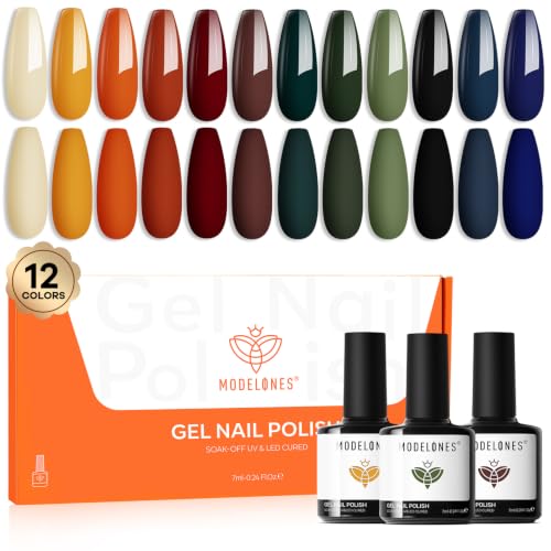 modelones Gel Nail Polish Set 12Colors Brown Yellow Pumpkin Green Wine Red