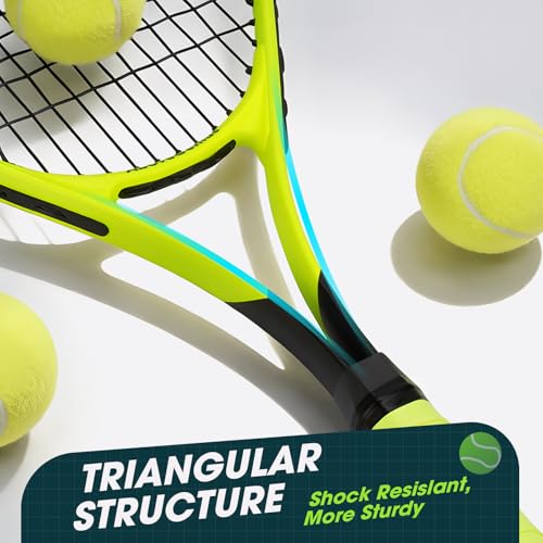 Image of AboveGenius 27 inch Tennis Racket Set,2 Pack Adult Tennis Racquets for Beginners & Intermediate,Pre-Strung 105sq in Oversized Head,Include 3 Balls, 2 Overgrips & Carry Bag for Women & Men (Yellow /Orange)