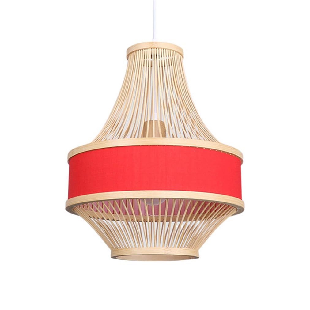 LYMSXAZOU Lighting Industrial Bamboo Pendant Light With Wood Canopy Lantern Boho 11.8" Rattan Chandelier Fixture For Living Room Dining Kitchen Hanging Ceiling