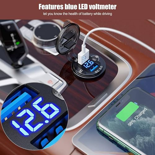 Enchufe cargador USB dual sofisticado acabado negro mate con switch táctil para carro de golf 4