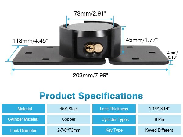 Image of IRONWALLS Black Hidden Shackle Padlock 2 Pack, 73mm /2-7 /8 inch Puck Lock Keyed Different with Hasp, 4pcs Keys & Fixing Screws, Heavy Duty Steel Padlocks for Doors, Trucks, Gates, Trailer