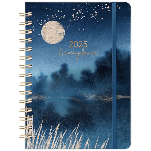 Kalender 2025 Buchkalender - Terminplaner 2025 von Januar 2025 bis Dezember 2025, Kalender 2025 A5 mit Innentasche, Monatliche Registerkarten, Elastischer Verschluss, 21.3cm×15.7cm