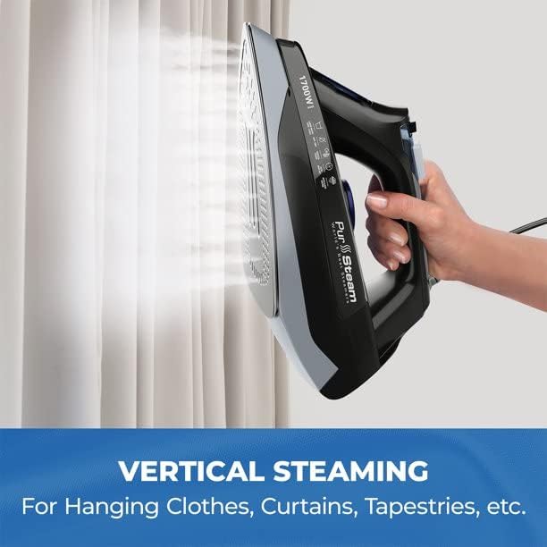 Professional Grade 1700W Steam Iron for Clothes with Rapid Even Heat Scratch Resistant Stainless Steel Sole Plate, True Position Axial Aligned Steam Holes, Self-Cleaning Function