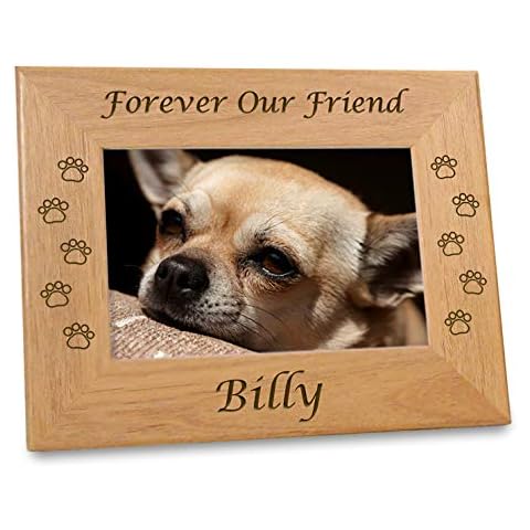 Etched In My Heart Pet Memory Frame Personalized Dog Memorial Gifts (4x6 Photo) w/ “Paw Prints” Custom Message on Rustic Alder Wood for Loving Memorabilia Picture of Deceased & RIP (6x8 Size) Cover