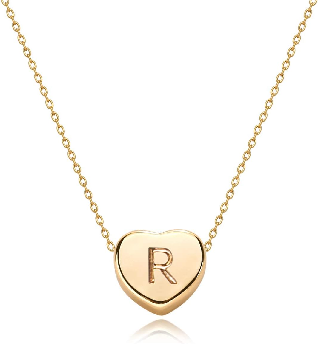 Tiny Gold Initial Heart Necklace-14K Gold Plated Handmade Dainty Letter Heart Necklace for Women Necklace Jewelry