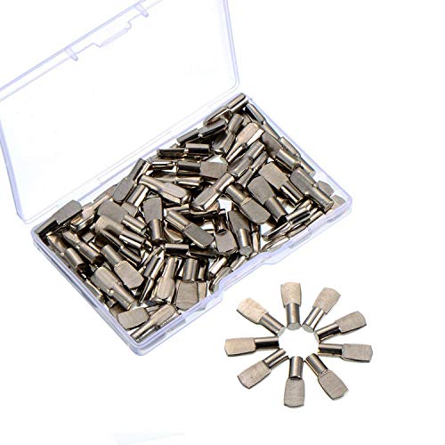 Preisvergleich Produktbild 5 mm Regal Stützstifte Bodenträgerstifte Regalbodenstifte mit Aufbewahrungskisten, Flache Löffelart, Silber, 100 Stück