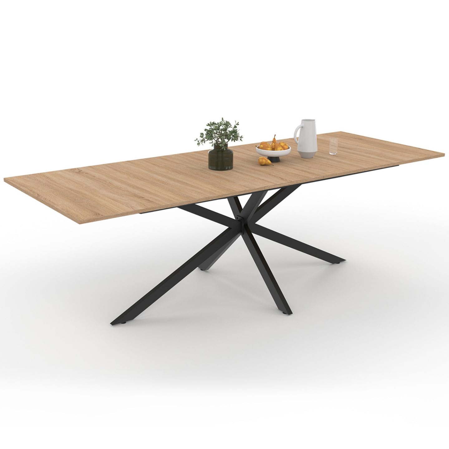 IDMarket - Table à Manger Extensible Rectangle Alix 8-​12 Personnes Pied araignée Bois et Noir 200-​240 cm