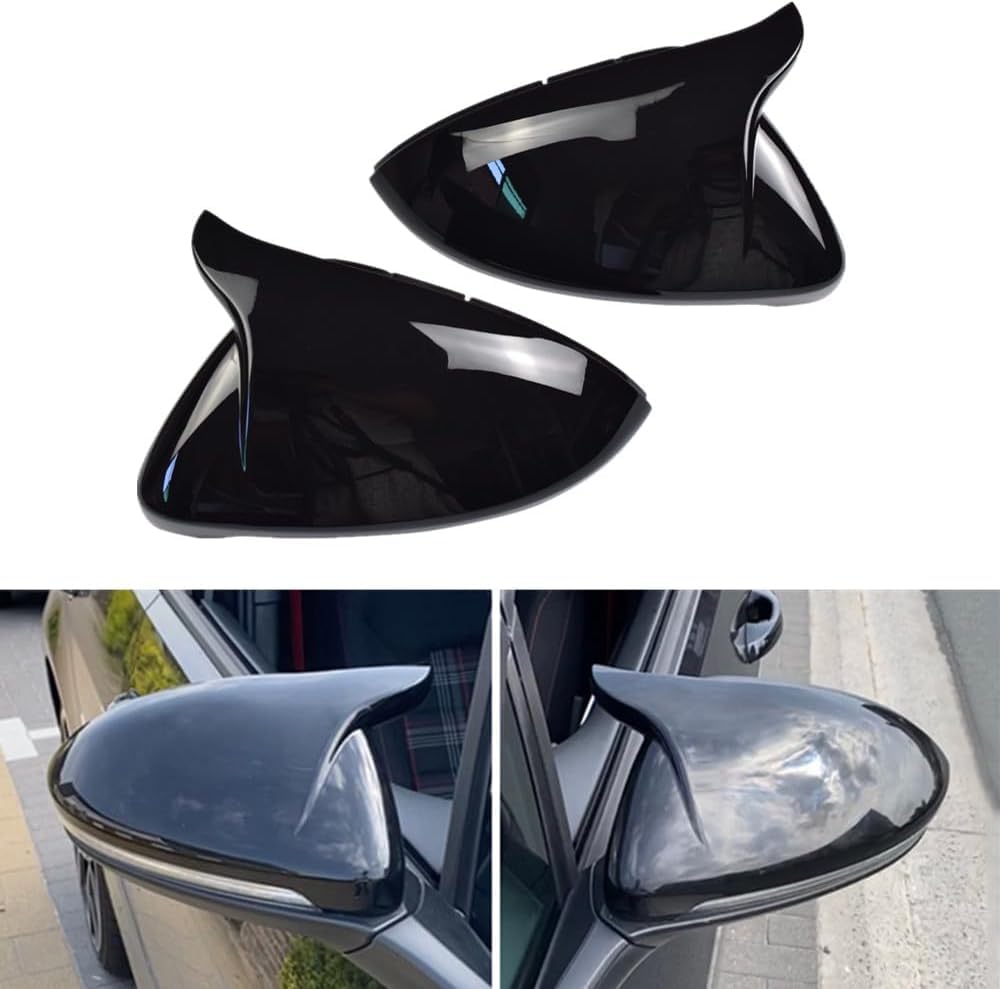 1 par de carcasas para espejo retrovisor de coche para VW Golf MK7 7.5 GTI 7 Golf 7 R 2013-2020 para T-ouran L 2016-2019 (Negro Brillante)