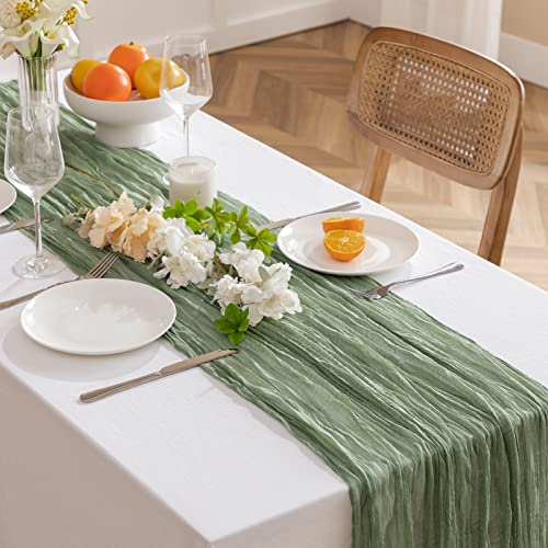 10Ft Sage Green Cheesecloth Table Runner, 35×120 Inch Rustic Gauze Boho Wedding Table Runner Decoration Baby Shower Or Wedding Bridal Shower Birthday Party Table Decor #TOP2