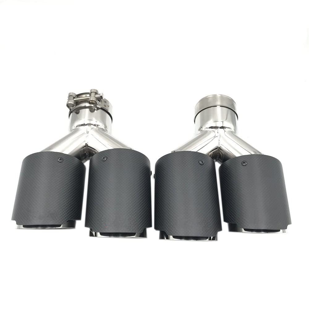 per BMW per Volvo per Honda per Jaguar 2 Pz/Set in Fibra di Carbonio Opaca + in Acciaio Inox Universale Auto Punta di Scarico Doppia estremità del Tubo Tubo Scarico (Size : 70 in 76 out)