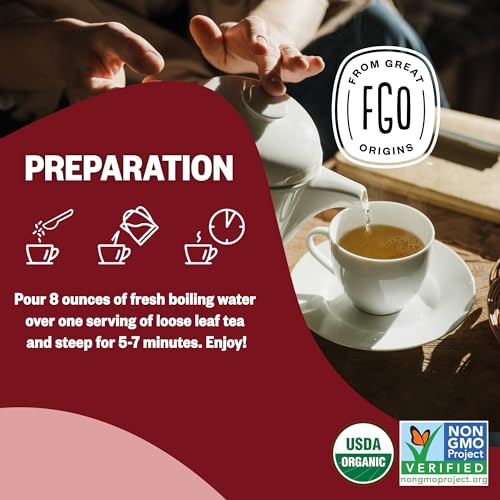 Image of FGO Organic Red Raspberry Loose Leaf Herbal Tea, Cut and Sifted, Caffeine Free, 16oz Bulk Resealable Pouch, Packaging May Vary (Pack of 1)