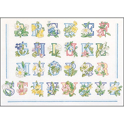 Thea Gouverneur Cross Stitch Kit, Floral Alphabet on Aida (18 Count), 32x42cm - Image 2