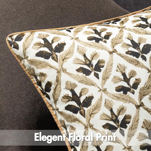 Image of MIULEE Pack of 2 Decorative Outdoor Waterproof Throw Pillow Covers Flower Print Chic Boho Accent Pillow Covers for Square Garden Patio Cushion 20x20 Inch, Coffe-Brown