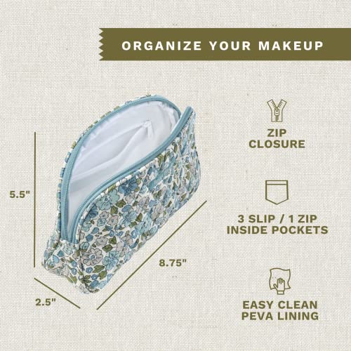 Bella Taylor Country Floral Feedsack Collection, Large Quilted Cotton Makeup And Cosmetic Pouch For Women, Delicate Floral Blue #TOP2