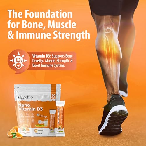 Image of Sainebio Nano Vitamin D3 | 30 Sachets, 600 IU High Absorption | Supports Immunity, Bone Strength, Mood & Vitality | Travel-Friendly Daily Supplement (30 Sachets, Tangy Orange)