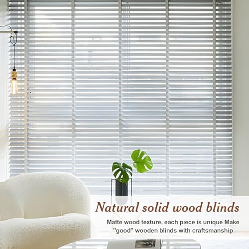 2" Slats Wood Blinds for Indoor Windows, Custom Wood Window Blinds, Wooden Venetian Horizontal Blinds & Shades for Indoor Windows, Office, Living Room, Bedroom