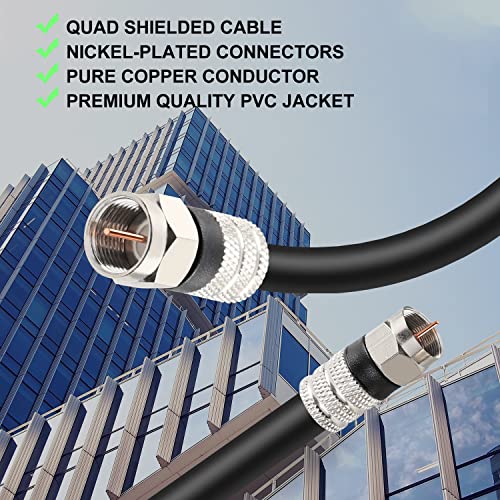 Postta Digital Coaxial Cable(75 Feet) Quad Shielded Black Rg6 Cable With F-Male Connectors #TOP4