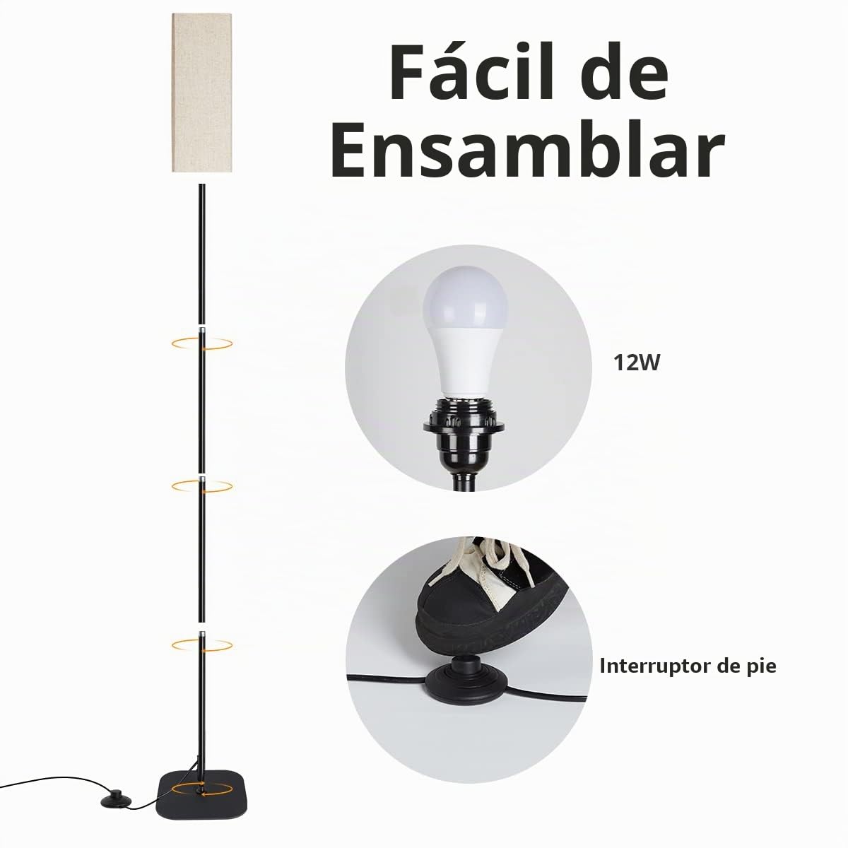 IPARTS EXPERT Lámpara de pie LED estilo moderno-retro para sala de estar | moderne et minmaliste de 67po de hauteur. Idéal pour la chambre, le bureau ou le coin lecture des enfant