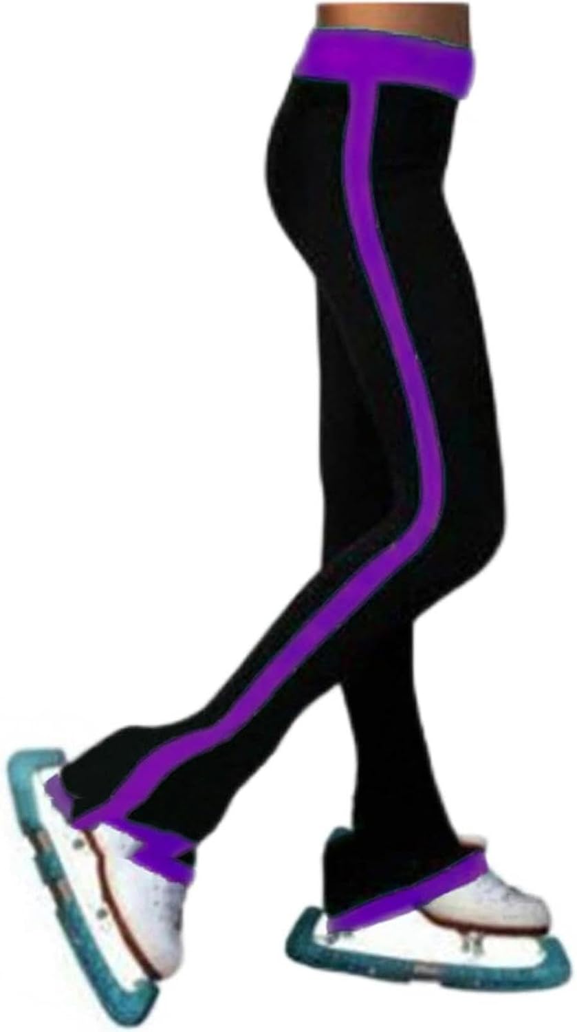 Thermal Fleece-Lined Figure Skating Pants with Striped Design, Comfortable Training Legwear for Ice Skaters, Soft Stretchable Skate Trousers