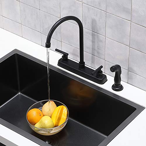Hotis Modern Matte Black Kitchen Faucet With Side Sprayer, 3 Hole 4 Hole Kitchen Faucet, Stainless Steel 2 Handle Kitchen Sink Faucet , High Arc Swivel Kitchen Faucet For Rv Camper #TOP6