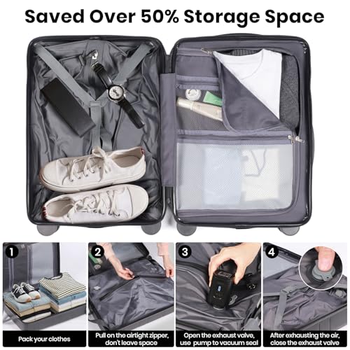 Carry on Luggage Suitcase with Vacuum Compression and Pump, 100% PC Hardshell Lightweight Travel Suitcase with TSA Lock & USB Charging Port 20inch image 2