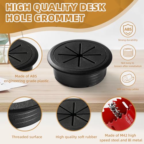Image of Desk Grommet 2 Inch (50 mm) 8 Pieces, Desk Hole Cover for Cables Black, ABS Plastic Grommet Hole Cover with Hole Saw for Wires Cables Through the Countertop by XIOGZAXI