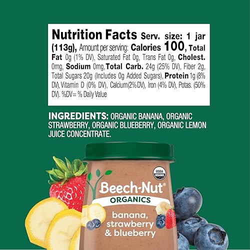 Beech-Nut Organic Baby Food, Banana Strawberry Blueberry, Stage 2, 4oz,10ct - Image 2
