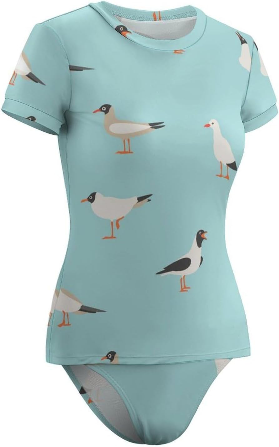 Women's Long-Sleeved High-Neck Bodysuit Leotard Sleeveless Printed Surfing Swimsuit