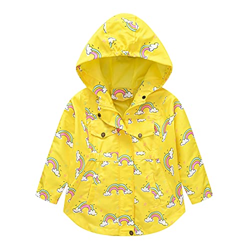Betusline Girl's Kids Jacket Rainbow Print Hooded Windbreaker Jacket, 2-8 Years