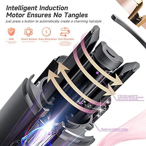 Upgraded Cordless Automatic Curling Iron,Ceramic Auto Hair Curler With Lcd Display Temps & Timers,Portable Usb Rechargeable Curling Iron Wand,Detangle & Scald-Free,Fast Heating For Hair Styling (Pink) #TOP1