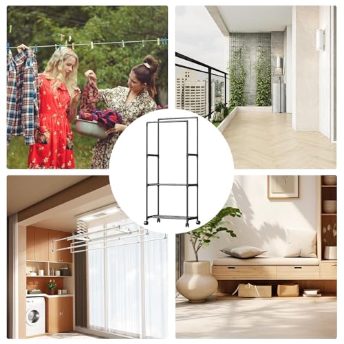 Portant à vêtements sur roulettes robuste pour remplacer une armoire encombrante de chambre