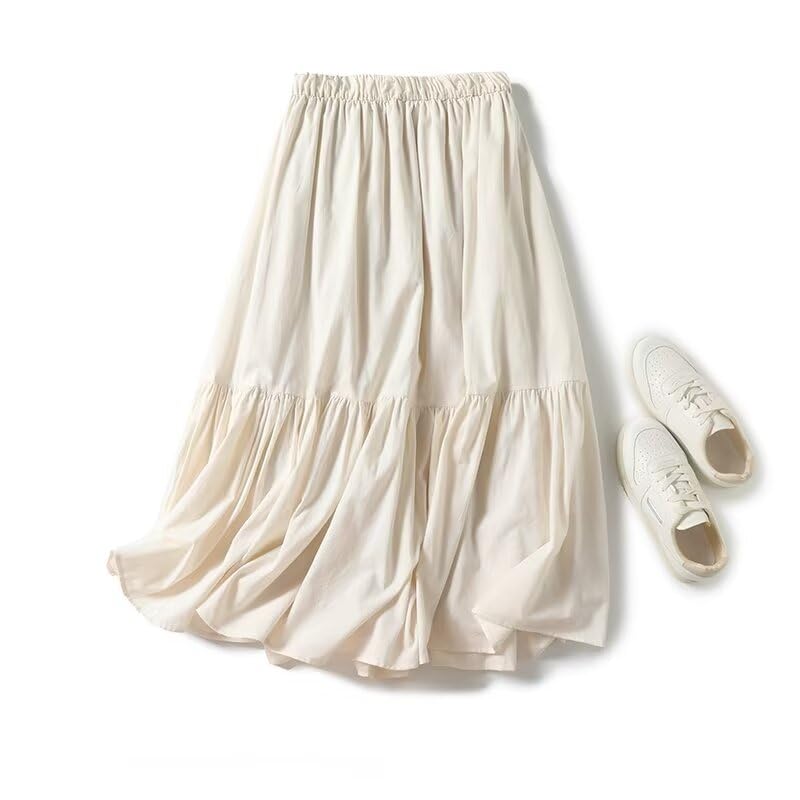 French Minimalist Cotton and Linen Skirt Women Elegant Pleated Skirt Women Faldas Mujer Moda 2024 Skirts Womens2