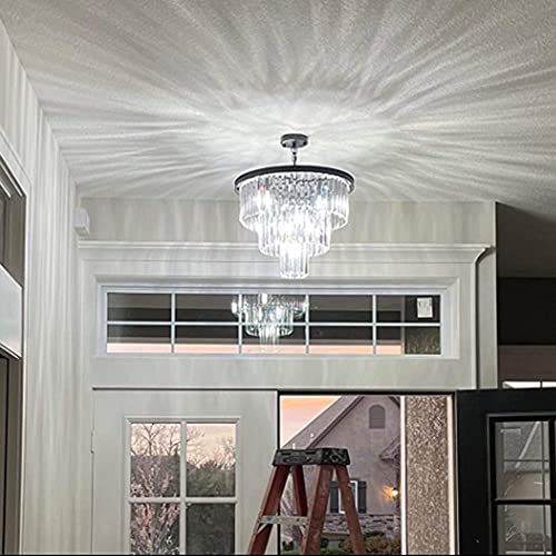 Wellmet 20 Inch Black Crystal Chandelier, 3-Tier Contemporary Modern Bathroom Chandeliers, 7-Light Adjustable Hanging Round Ceiling Light For Bedroom, Entryway, Dining Room, Girls Room, Foyer #TOP1