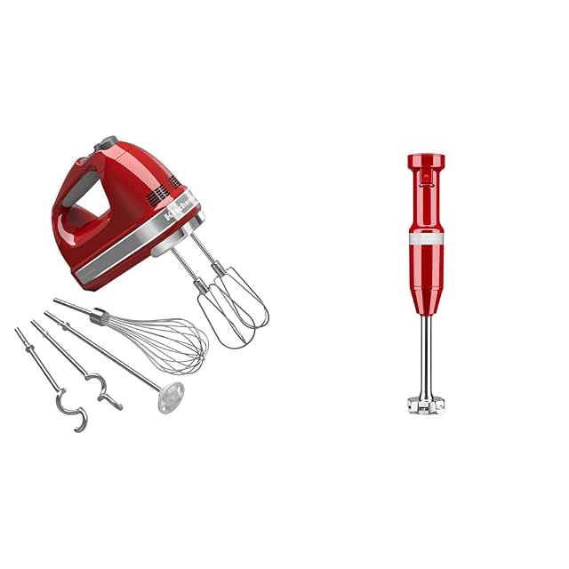 KitchenAid 9-Speed Hand Mixer Variable Speed Corded Hand Blender Bundle Empire Red
