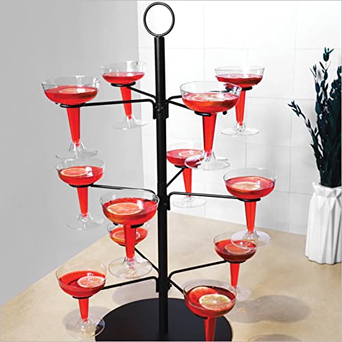 Cocktail Tree Stand, Wine Glass Flight Tasting Display For Drinks, 3 Tier - 12 Holders For Champagne, Cocktails, Martini, Margarita Cups At Weddings, Bridal Shower, Mimosa Bar Parties & Events (Black) #TOP1