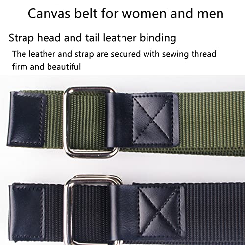 Mens & Womens Canvas Belt Black D-ring Plus Size Web Fabric Casual Belts 3.8cm Wide, 2 Pcs3