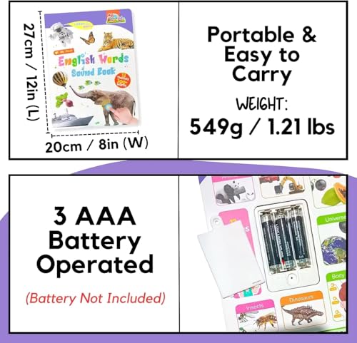 Image of SUPER TOY Kids English Words Sound Book Phonetic with 300+ Words, 13 Themes Pre School Learning Interactive Alphabet, Spelling, Math, Memory Games for Boys & Girls Age 1+