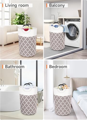 Fabspace Large Laundry Basket Laundry Hamper Bag Washing Bin Clothes Bag Collapsible Tall with Handles Waterproof Travel Bathroom College Essentials Storage for College Dorm, Family (Khaki) 75L